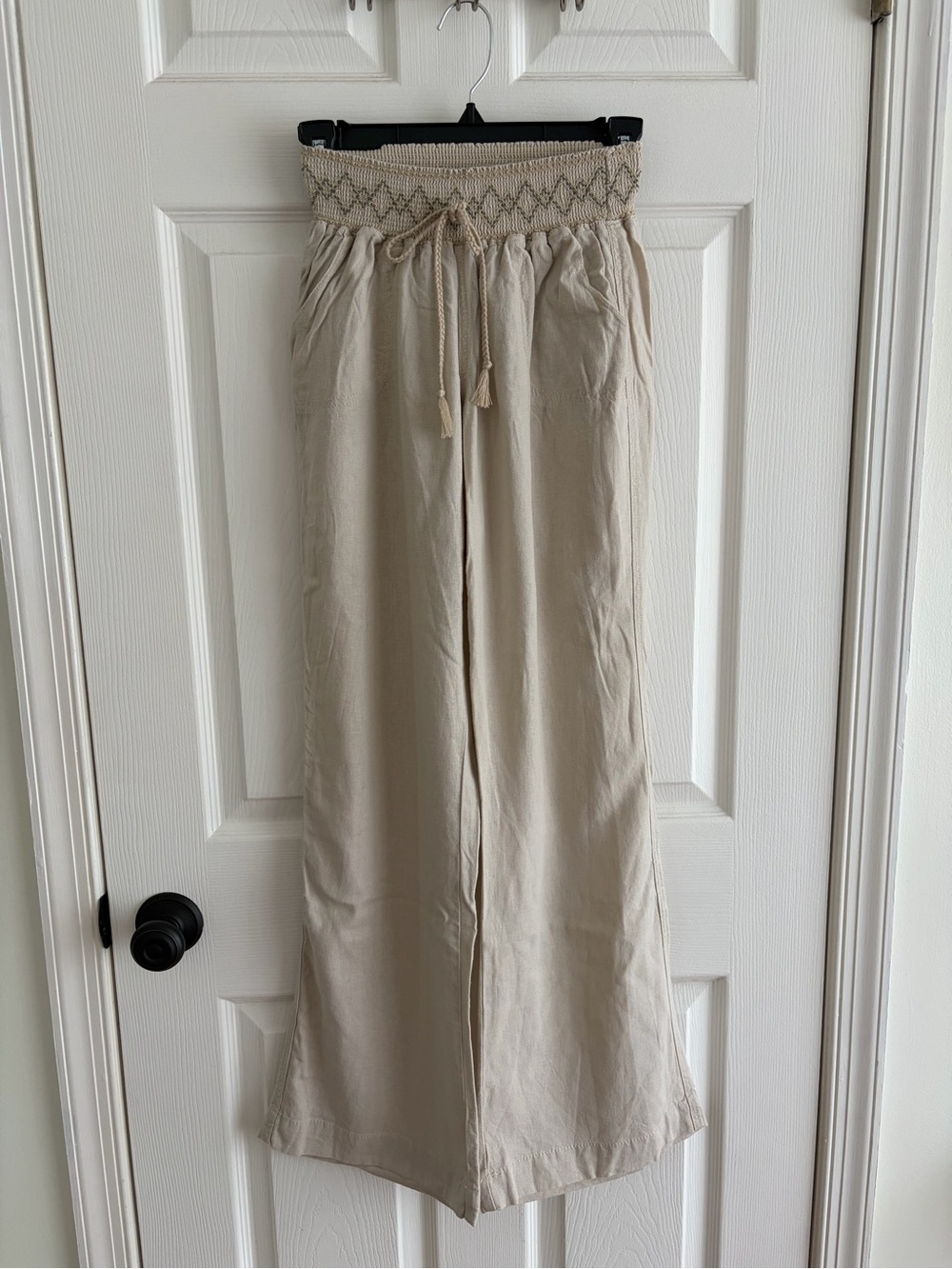 Rewash Cream Smocked Waist Wide Leg Pants